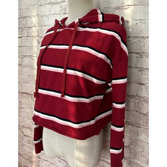 NEW Charlotte Russe Women's Small Cropped Hoodie Pullover Knit Red Striped - Picture 3 of 4